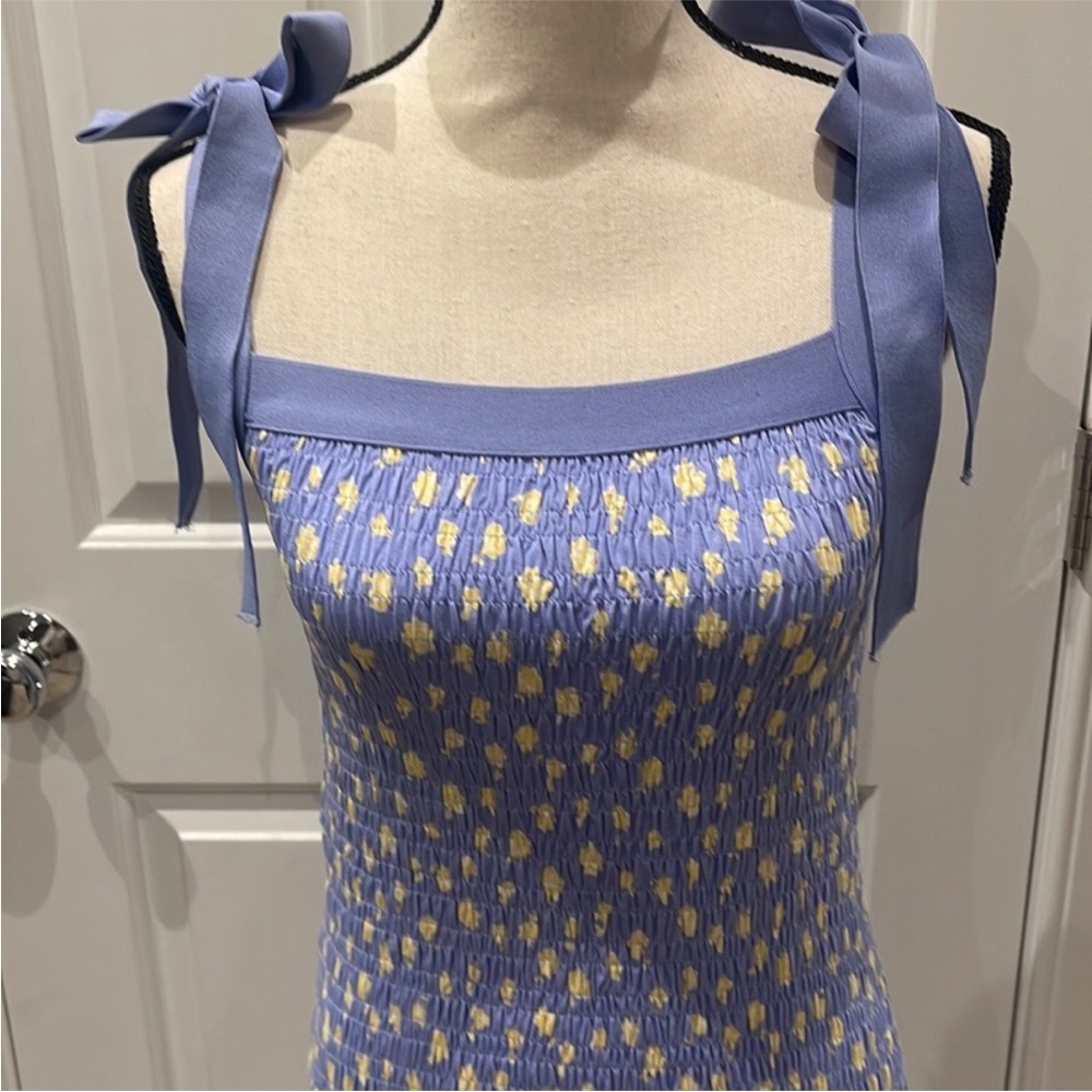 French Connection Peony-Doria Eco Ruched Dress In Paradiso Blue Multi - Picture 5 of 8
